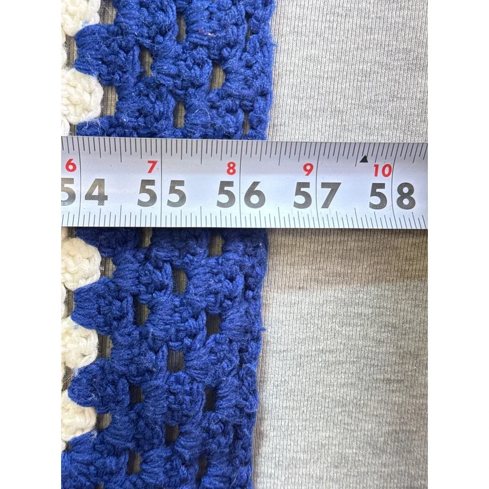 Vintage Handmade Crochet Granny‎ Square Afghan Blanket Red White Blue Patriotic